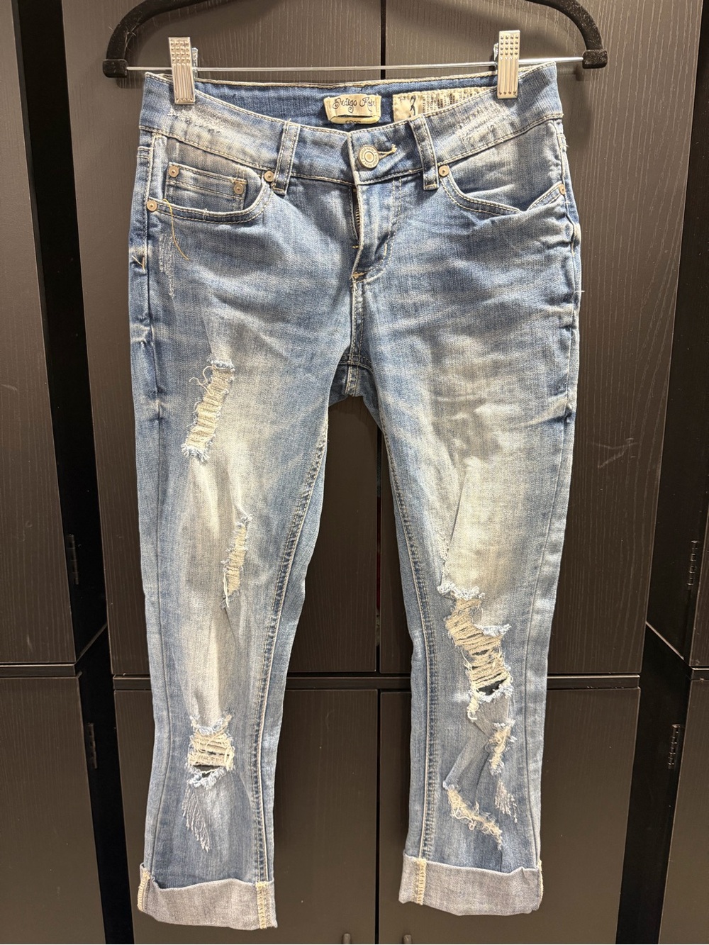 Indigo Rein Faded Blue Distressed Women's Jeans